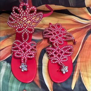 Elegant Red Rhinestone Sandals
